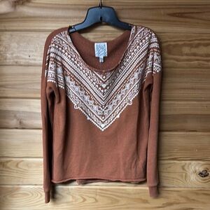 BillaBong Women's Burnt Orange and White Aztec Pattern Sweatshirt Size S